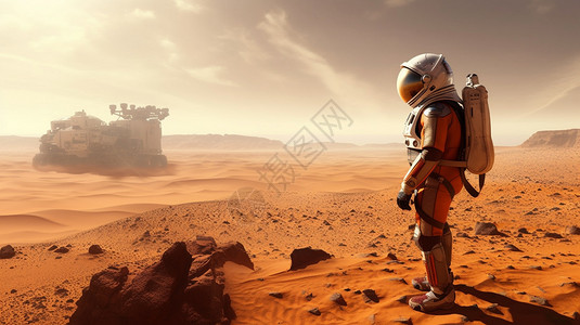 飞行器宇航员探索火星插画