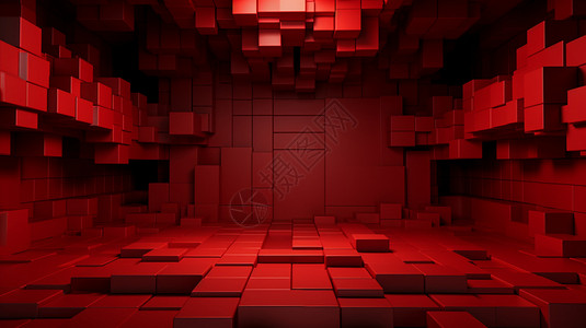 红色正方体房间图片