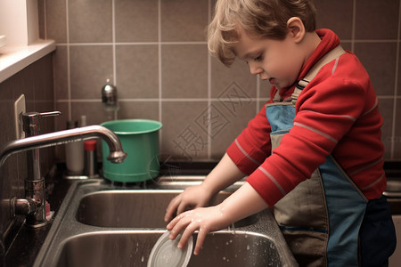洗碗的孩子图片