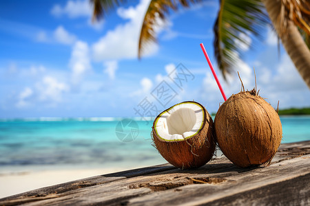 热带地区的冰爽椰子背景图片
