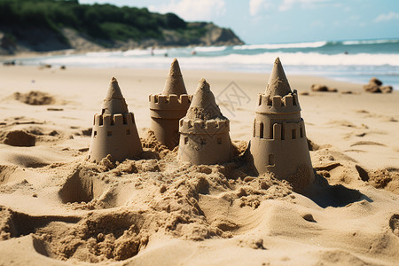 沙滩上的沙雕城堡图片