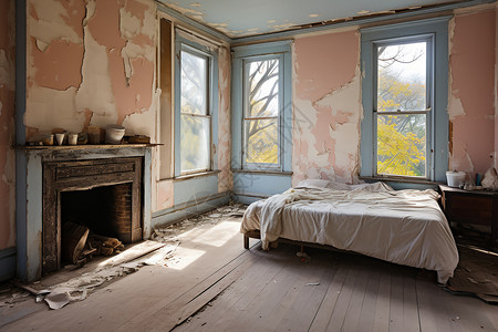 破旧废弃的公寓卧室图片