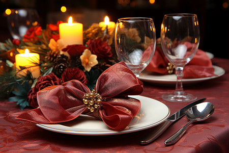 传统圣诞节的烛光晚餐图片