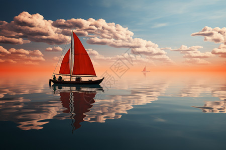 国风湖面上孤独的船只背景图片