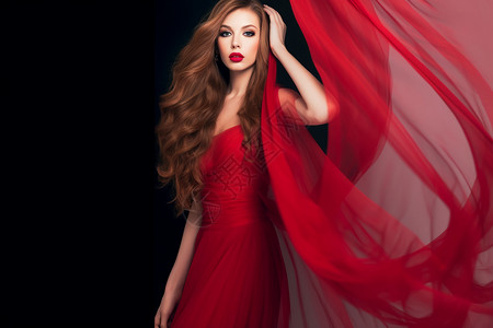 穿红裙的优雅女士图片