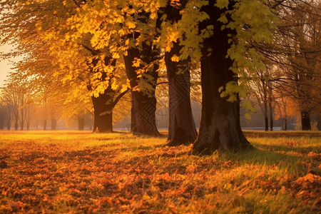 秋季宁静的落叶公园图片