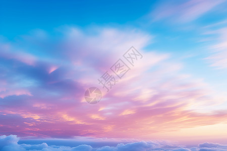 云层上艳丽的晚霞背景图片