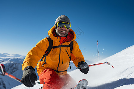 雪山上的滑雪爱好者背景