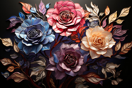 玫瑰金属玫瑰元素的艺术品设计图片