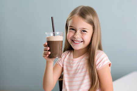 女孩拿着巧克力奶昔人物高清图片素材