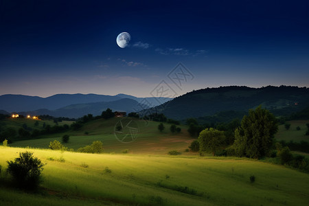 农村夜晚的月亮图片