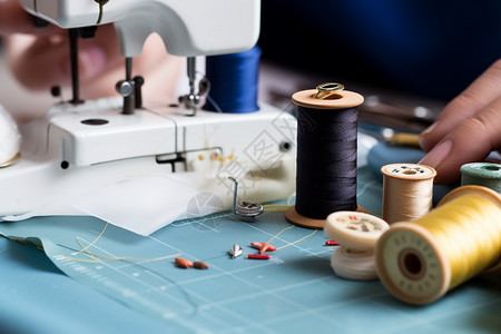 缝纫机和棉线背景图片