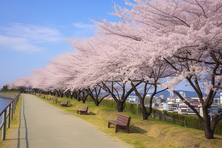 街道边的樱花树图片