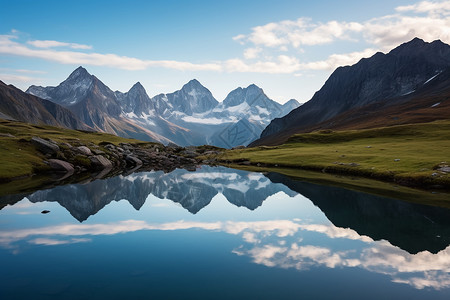 湖泊和山脉背景图片