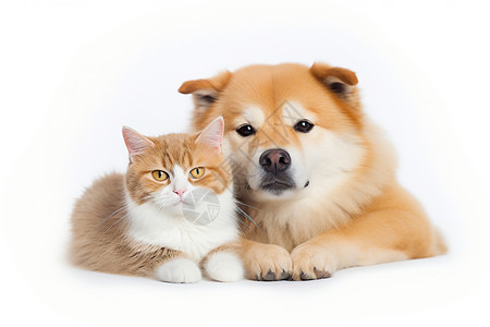 秋田犬和小猫的友谊背景图片