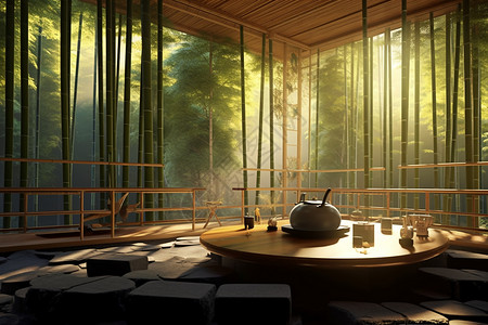 新中式的园林式茶馆高清图片