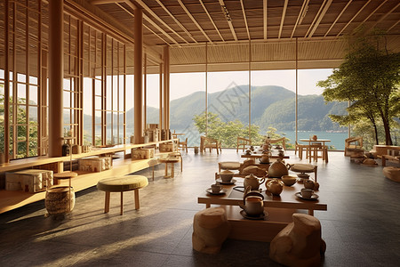 极简主义的新中式茶馆背景图片