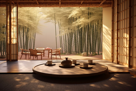 阳光下的新中式茶馆背景图片