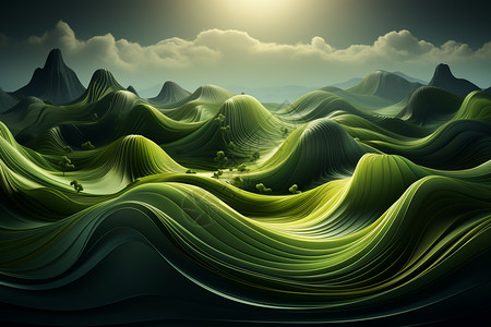 艺术创意的绿色波浪场景图片