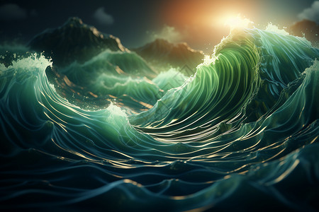 抽象绿色波浪插图图片