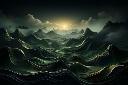 迷人的抽象绿色波浪插图图片