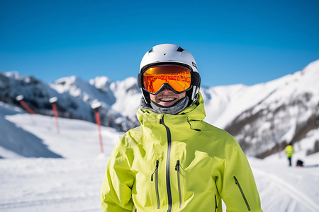 冬天雪山中滑雪的男子背景图片