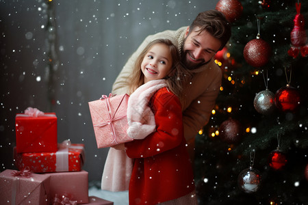 圣诞节收到礼物的小女孩图片