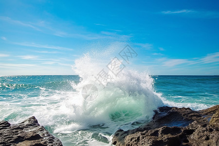 海边岩石上的浪花洁白高清图片素材