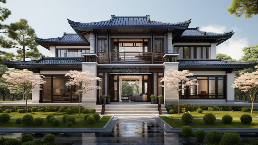 新中式独栋豪华别墅建筑图片
