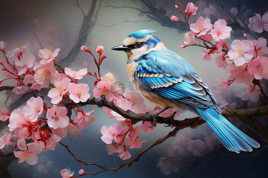 鸟和花艺术的迷人插图图片