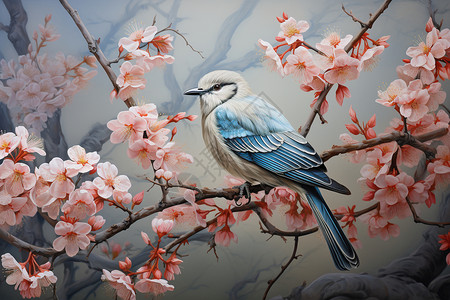 结合鸟和花艺术的迷人插图插画