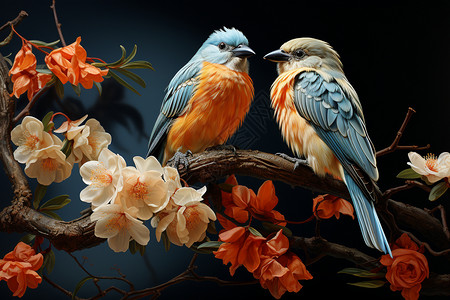 3D花鸟艺术插画背景图片