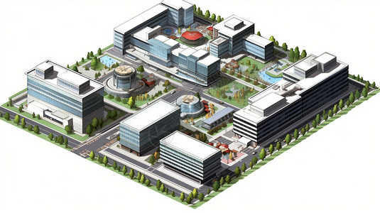 3D立体大学校园规划景观背景图片
