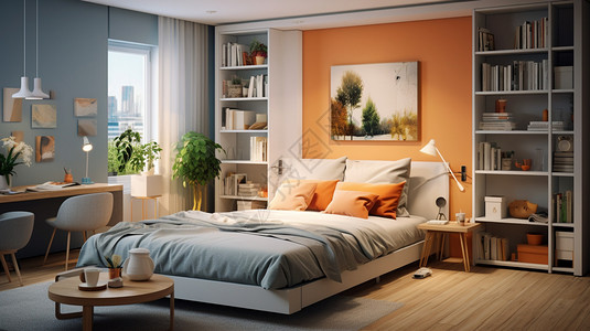 现代简约风格的卧室场景背景图片