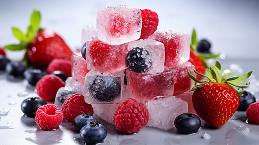 冰冻的浆果冰块图片
