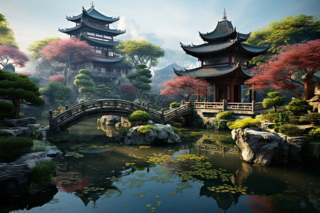中国古典园林中国传统园林景观插画
