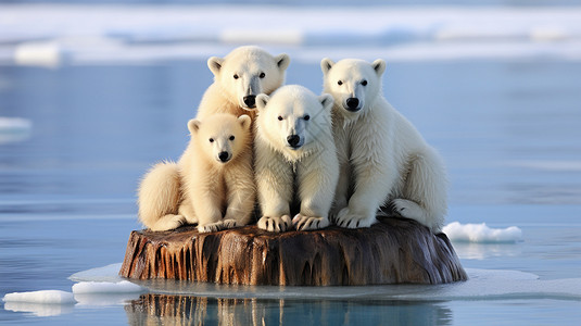 融化冰川上的北极熊图片