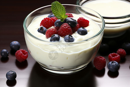 健康饮食的酸奶拌浆果图片