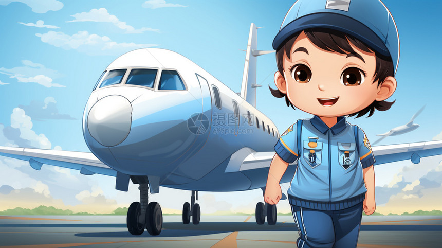 可爱飞机安全员卡通插画