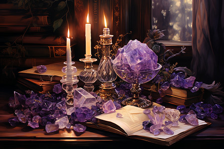 石头烛台神奇的紫水晶簇插画