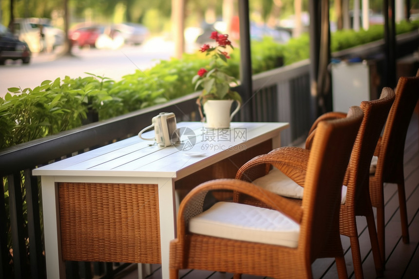 悠闲的咖啡店户外座椅图片
