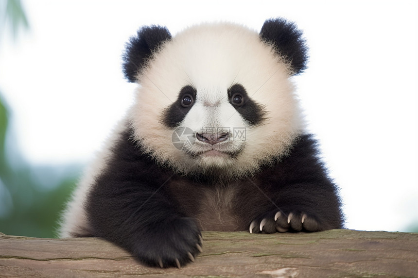 树干上可爱的熊猫幼崽图片