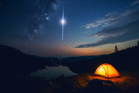 山中夜晚露营的帐篷图片