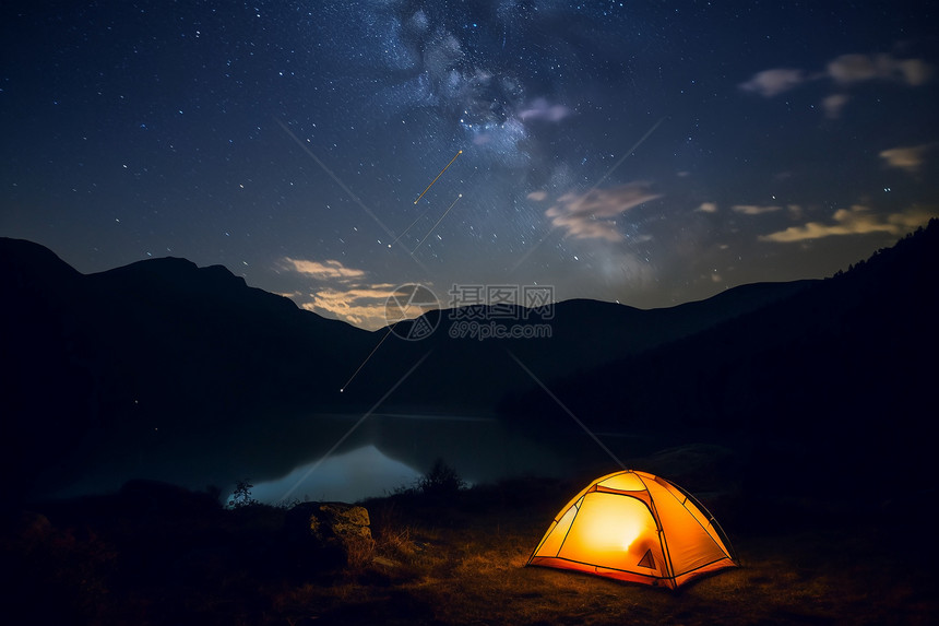 露营山中星空的美丽景观图片