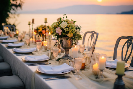 海边旁的豪华婚礼宴会图片