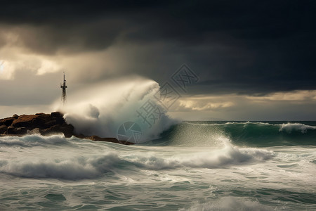 海洋中狂风怒号的海浪天气高清图片素材