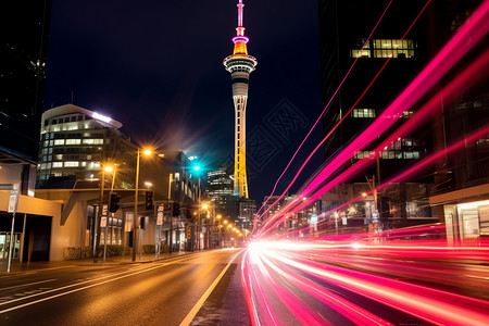 成都电视塔夜景夜晚市中心的交通要道设计图片