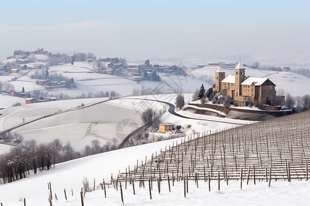 美丽的葡萄庄园白雪覆盖的葡萄种植庄园背景