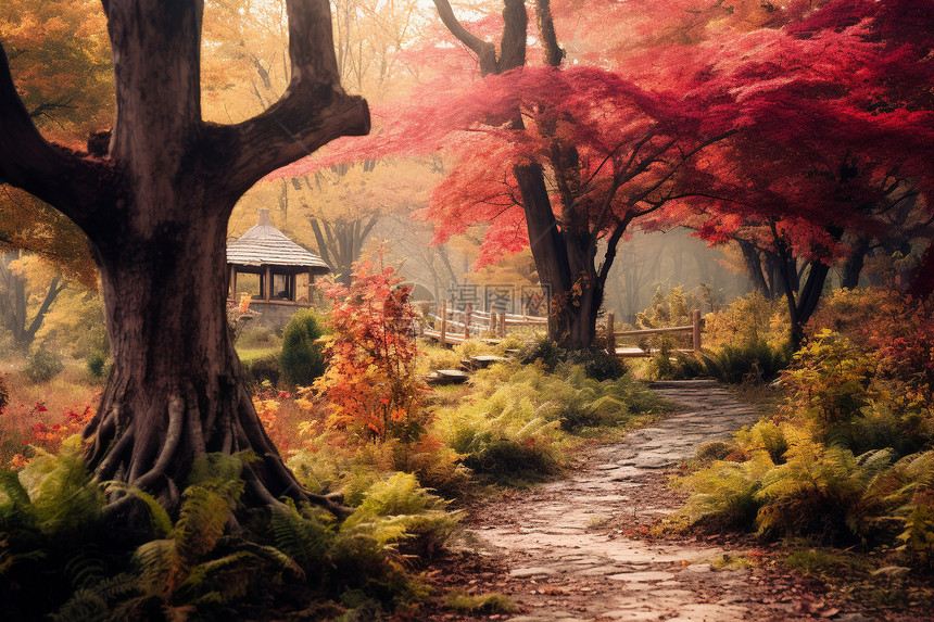 户外旅行的秋天森林公园景观图片