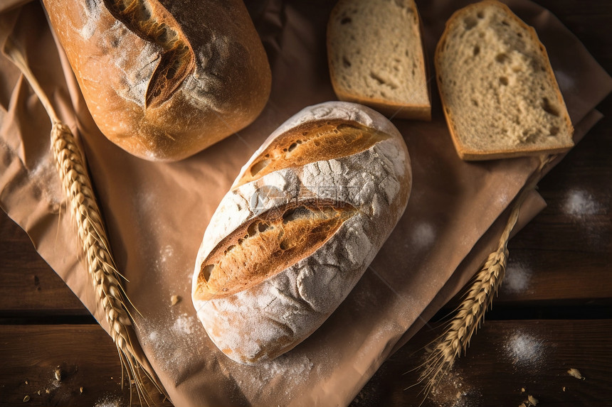 新鲜出炉的小麦面包图片